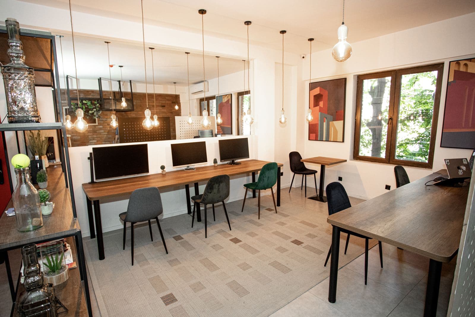 Co-working lounge with monitors